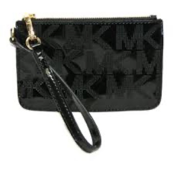 Michael Kors Handbags - Michael Kors Black Patent Leather Embossed Jet Set Signature Wristlet in EUC